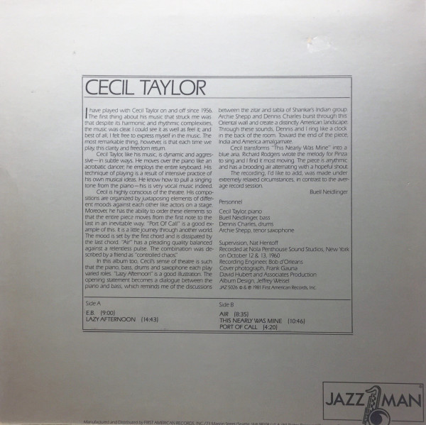 Cecil Taylor - The World Of Cecil Taylor | Jazz Man (JAZ 5026) - 2