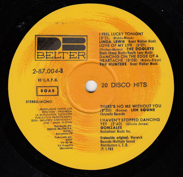 Various - 20 Disco Hits Originales (Banda Sonora Original De La Pelicula The Bitch - El Placer) | DB Belter (2-87.003-4) - 3