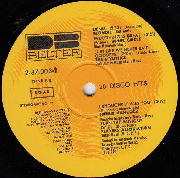 Various - 20 Disco Hits Originales (Banda Sonora Original De La Pelicula The Bitch - El Placer) | DB Belter (2-87.003-4) - 4