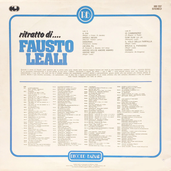 Fausto Leali - Ritratto Di....  Fausto Leali | Record Bazaar (RB 137) - 2