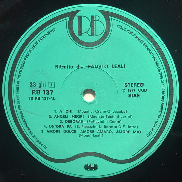 Fausto Leali - Ritratto Di....  Fausto Leali | Record Bazaar (RB 137) - 3