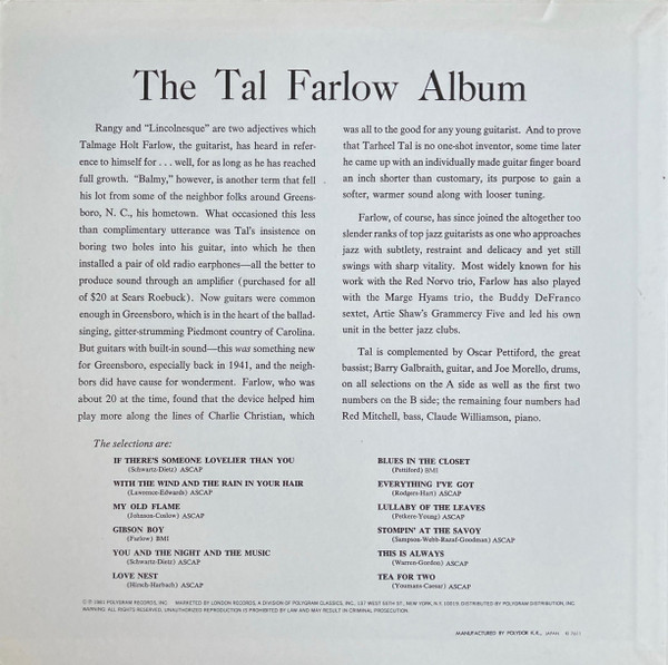 Tal Farlow - The Tal Farlow Album | Verve Records (UMV 2584) - 3