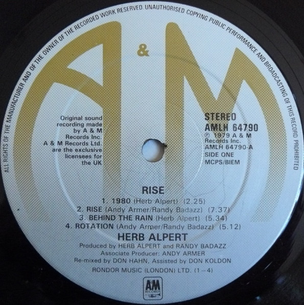 Herb Alpert - Rise | A&M Records (AMLH 64790) - 3