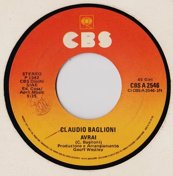Claudio Baglioni - Avrai | CBS (CBS A 2546) - 3
