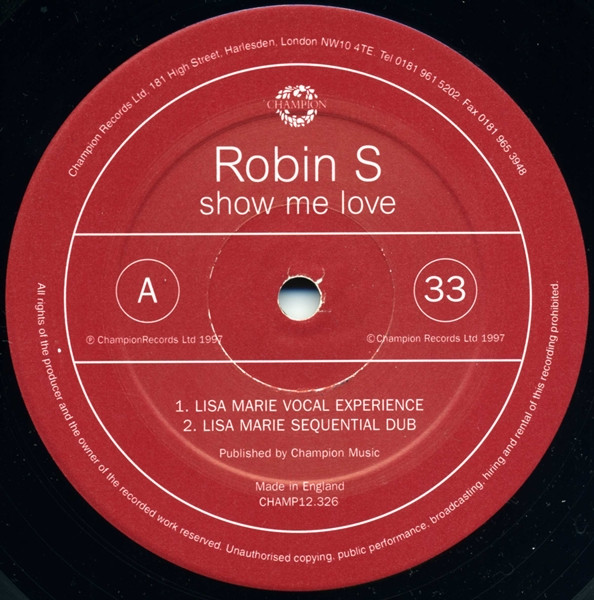 Robin S. - Show Me Love | Champion (CHAMP 12.326) - 3
