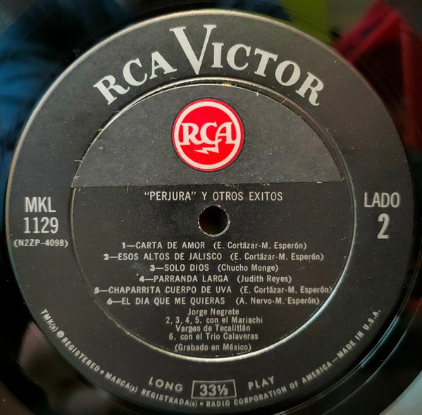 Jorge Negrete - Perjura Y Otros Éxitos - El Charro Inolvidable - Vol. III | RCA Victor (MKL-1129) - 4