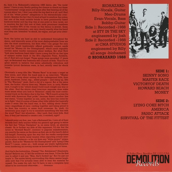 Biohazard - 1988 Demo | Demolition Records (DEM013) - 2