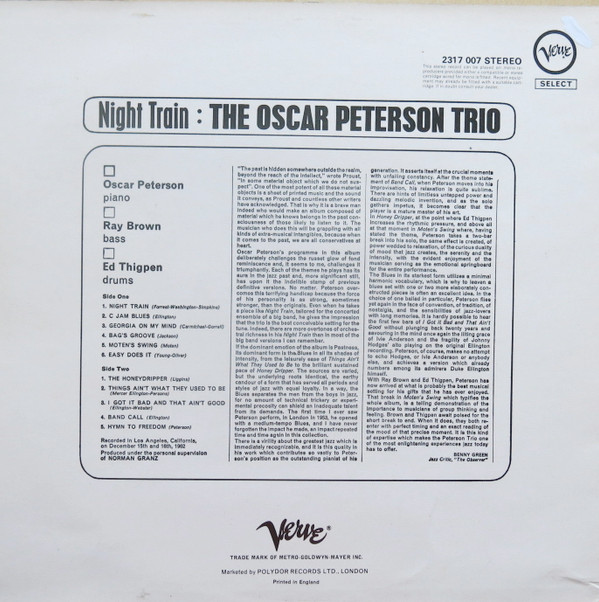The Oscar Peterson Trio - Night Train | Verve Records (2317 007) - 2