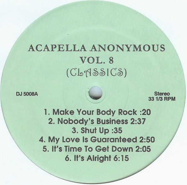 Various - Acapella Anonymous Vol. 8 (Classics) | DJ Essentials Inc. (DJ 5008)
