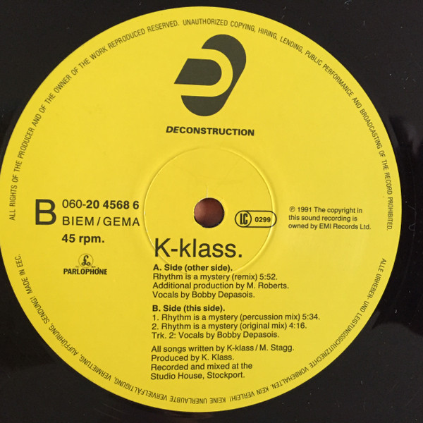 K-Klass - Rhythm Is A Mystery | Deconstruction (12R 6302) - 4