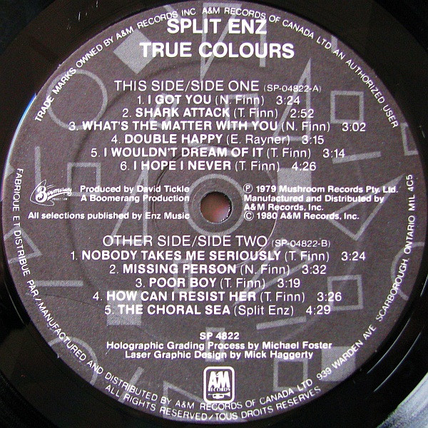 Split Enz - True Colours | A&M Records (SP 4822) - 3