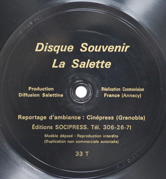 Unknown Artist - Disque Souvenir De La Salette | Not On Label (none) - 3 Unknown Artist - Disque Souvenir De La Salette | Not On Label (none) - 3