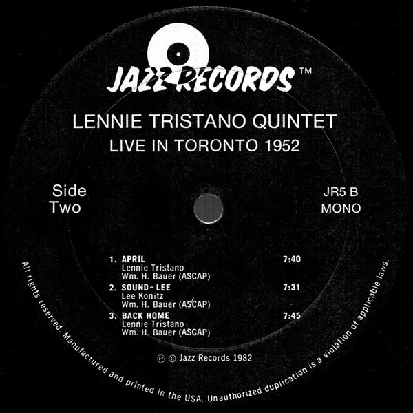 Lennie Tristano Quintet Featuring Warne Marsh And Lee Konitz - Live In Toronto 1952 | Jazz Records (JR-5) - 4 Lennie Tristano Quintet Featuring Warne Marsh And Lee Konitz - Live In Toronto 1952 | Jazz Records (JR-5) - 4