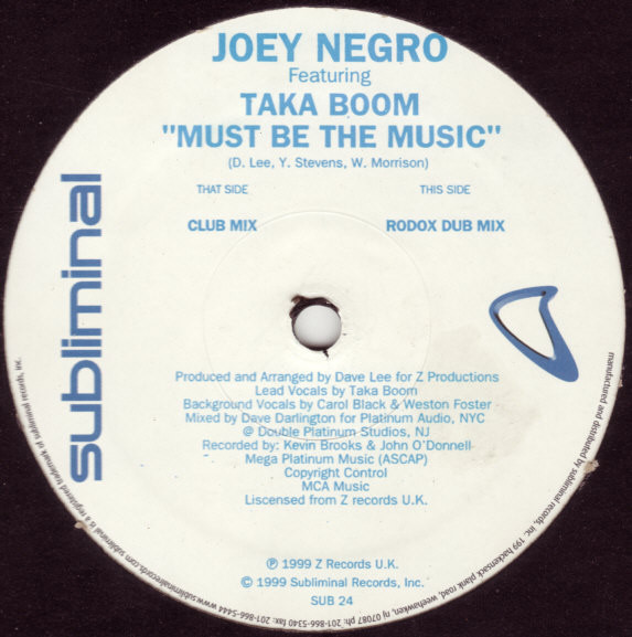 Joey Negro Featuring Taka Boom - Must Be The Music | Subliminal (SUB 24) - 4
