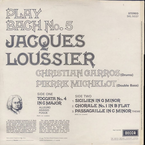 Jacques Loussier , Christian Garros , Pierre Michelot - Play Bach No. 5 | Decca (SKL 5037) - 2