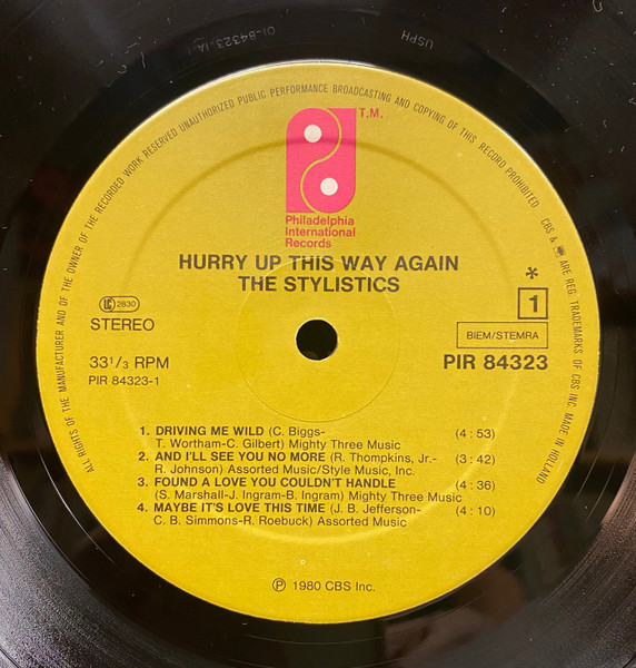 The Stylistics - Hurry Up This Way Again | Philadelphia International Records (PIR 84323) - 3