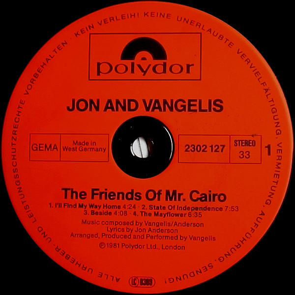 Jon & Vangelis - The Friends Of Mr. Cairo | Polydor (2302 127) - 3