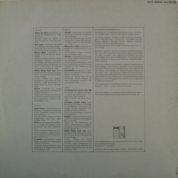 Archie Shepp - Attica Blues Big Band (Live At The Palais Des Glaces) | Blue Marge (1001) - 3