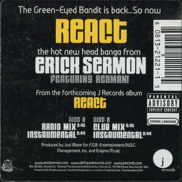 Erick Sermon Featuring Redman - React | J Records (80813-21221-1) - 2 Erick Sermon Featuring Redman - React | J Records (80813-21221-1) - 2
