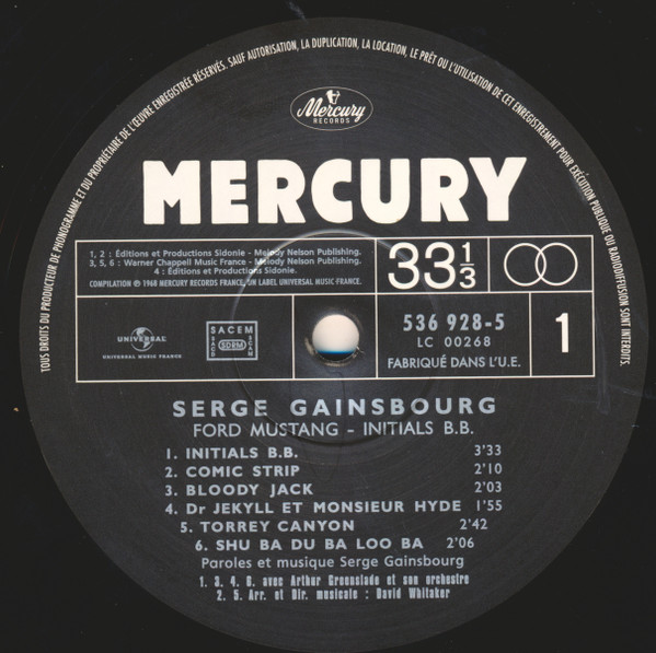 Serge Gainsbourg - Initials B.B. | Mercury (536 928-5) - 2