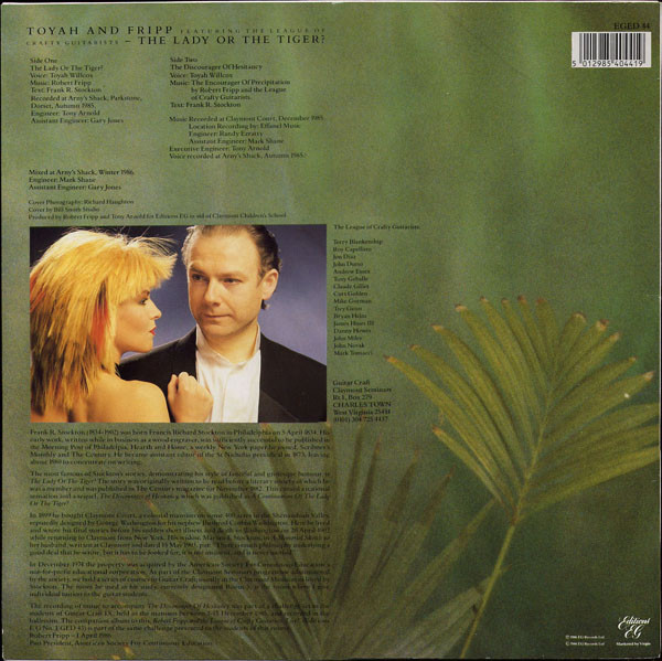 Toyah  &  Fripp  &  The League Of Crafty Guitarists - The Lady Or The Tiger? | Editions EG (EGED 44)