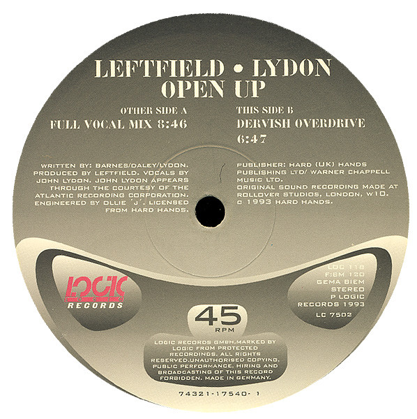 Leftfield , John Lydon - Open Up | Logic Records (LOC 118) - 3