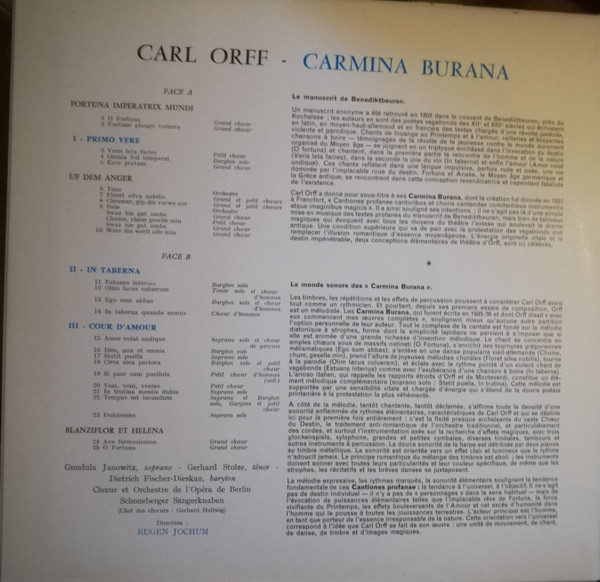 Carl Orff - Gundula Janowitz · Gerhard Stolze · Dietrich Fischer-Dieskau , Eugen Jochum · Chor Der Deutschen Oper Berlin Et Orchester Der Deutschen Oper Berlin - Carmina Burana | Deutsche Grammophon (139 362) - 3
