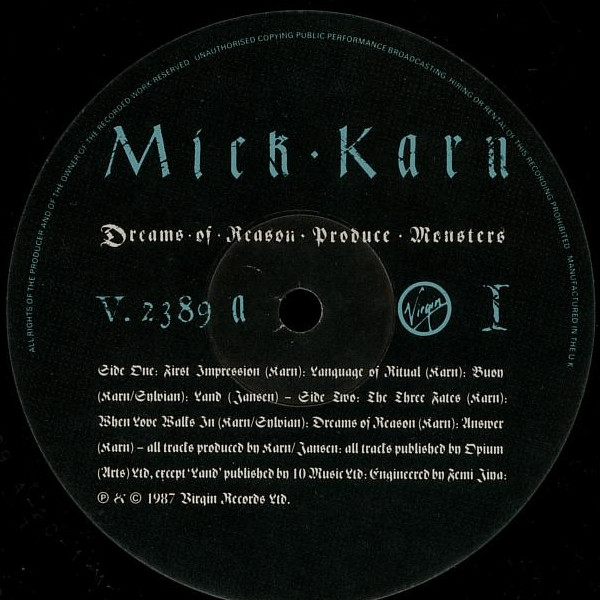Mick Karn - Dreams Of Reason Produce Monsters | Virgin (V 2389) - 3