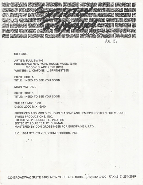 Full Swing - I Need To See You Soon | Strictly Rhythm (SR12303) - 3