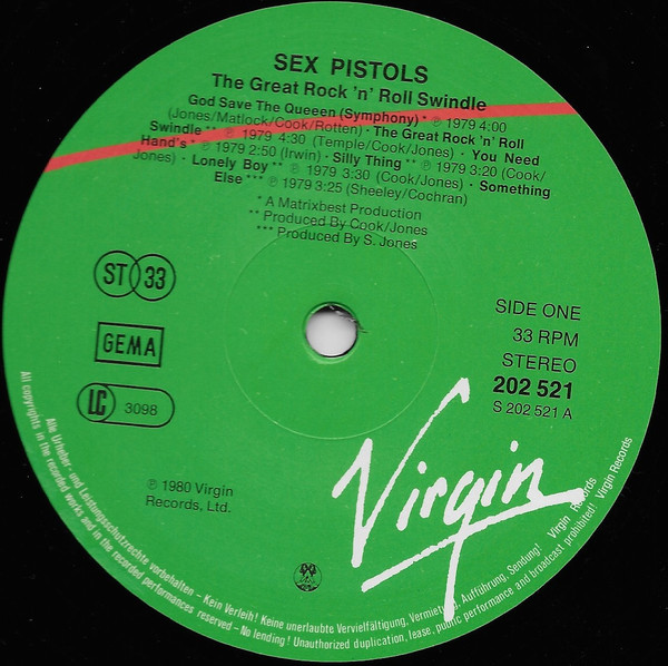 Sex Pistols - The Great Rock 'N' Roll Swindle | Virgin (202 521) - 2