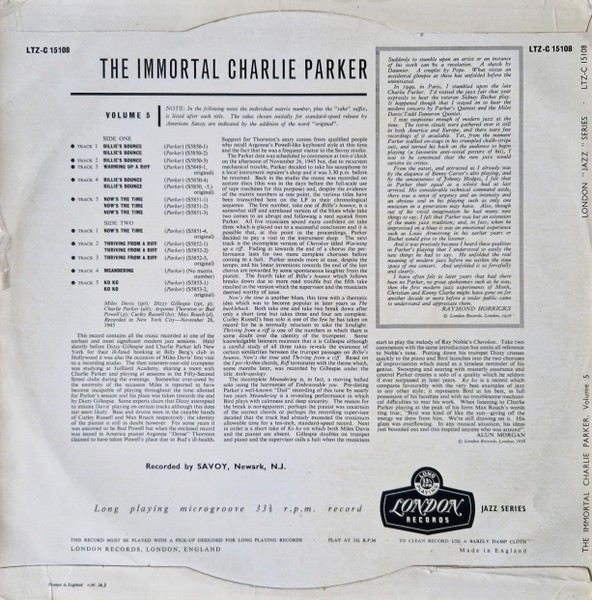Charlie Parker - The Immortal Charlie Parker Vol.5 | London Records (LTZ-C 15108) - 2