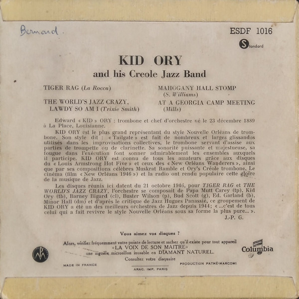 Kid Ory And His Creole Jazz Band - Tiger Rag | Columbia (ESDF 1016) - 2