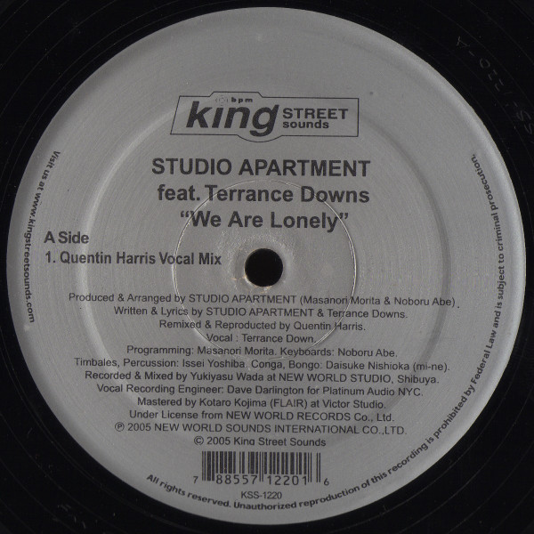 Studio Apartment Feat. Terrance Downs - We Are Lonely (Remixed By Quentin Harris) | BPM King Street Sounds (KSS 1220) - 3 Studio Apartment Feat. Terrance Downs - We Are Lonely (Remixed By Quentin Harris) | BPM King Street Sounds (KSS 1220) - 3