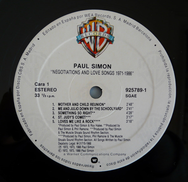 Paul Simon - Negotiations And Love Songs (1971-1986) | Warner Bros. Records (925789-1) - 3