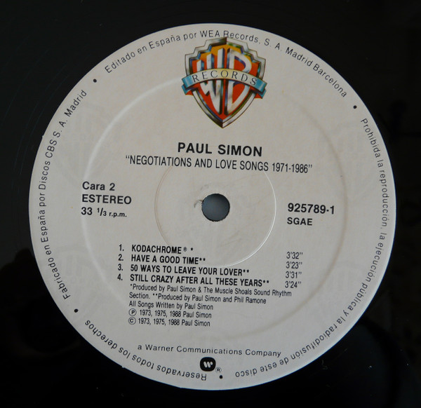 Paul Simon - Negotiations And Love Songs (1971-1986) | Warner Bros. Records (925789-1) - 4