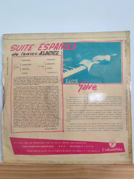 Isaac Albéniz – Luis Galve - Suite Espanola | Columbia (CCL 32018) - 2