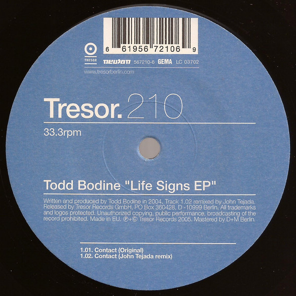 Todd Bodine - Life Signs EP | Tresor (Tresor 210)