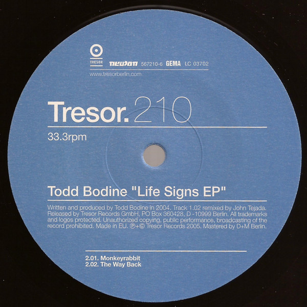 Todd Bodine - Life Signs EP | Tresor (Tresor 210) - 2