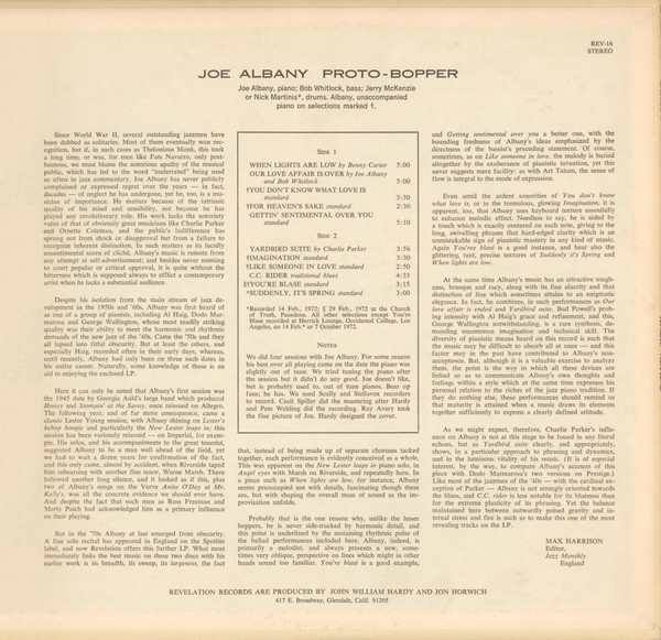 Joe Albany - Proto-Bopper | Revelation Records (REVELATION 16) - 2 Joe Albany - Proto-Bopper | Revelation Records (REVELATION 16) - 2