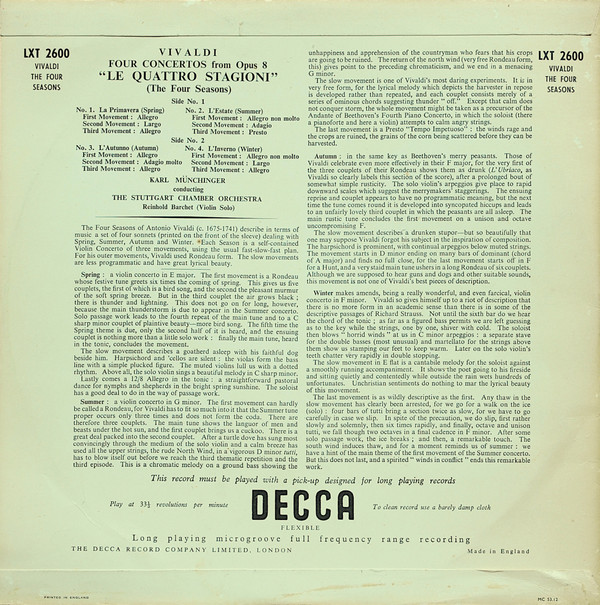 Antonio Vivaldi - Four Concertos From Op.8 "Le Quattro Stagioni" = The Four Seasons | Decca (LXT 2600) - 2