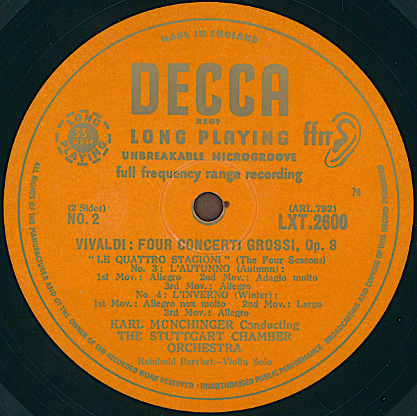 Antonio Vivaldi - Four Concertos From Op.8 "Le Quattro Stagioni" = The Four Seasons | Decca (LXT 2600) - 3