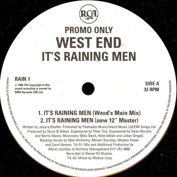West End - It's Raining Men | RCA (RAIN 1) - main West End - It's Raining Men | RCA (RAIN 1) - main