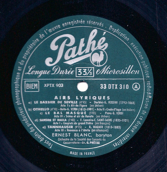 Ernest Blanc - Orchestre De La Société Des Concerts Du Conservatoire , Georges Prêtre - Airs D'Opéras (Airs Lyriques) | Pathé (DTX 310) - 2 Ernest Blanc - Orchestre De La Société Des Concerts Du Conservatoire , Georges Prêtre - Airs D'Opéras (Airs Lyriques) | Pathé (DTX 310) - 2