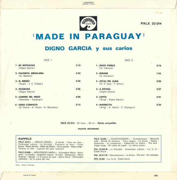Digno Garcia Y Sus Carios - Made In Paraguay | Palette (PALX 23 014) - 2