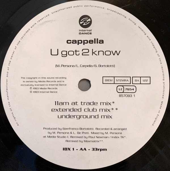 Cappella - U Got 2 Know | Internal Dance (IDX 1) - 4
