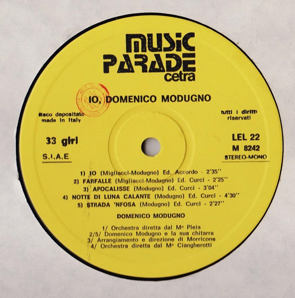 Domenico Modugno - Io, Domenico Modugno | Music Parade Cetra (LEL 22) - 3 Domenico Modugno - Io, Domenico Modugno | Music Parade Cetra (LEL 22) - 3
