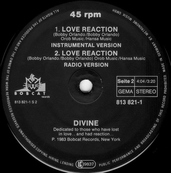 Divine - Love Reaction (Special Disco Mix) | Metronome (813 821-1) - 4