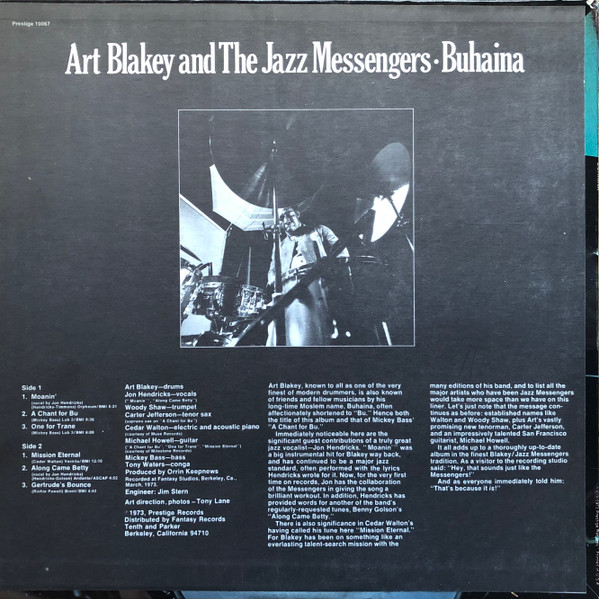 Art Blakey & The Jazz Messengers - Buhaina | Prestige (PR-10067) - 2