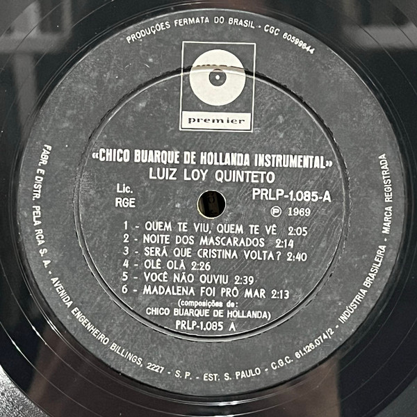 Luiz Loy Quinteto - Interpreta Chico Buarque De Hollanda | Premier (PRLP 1085) - 3
