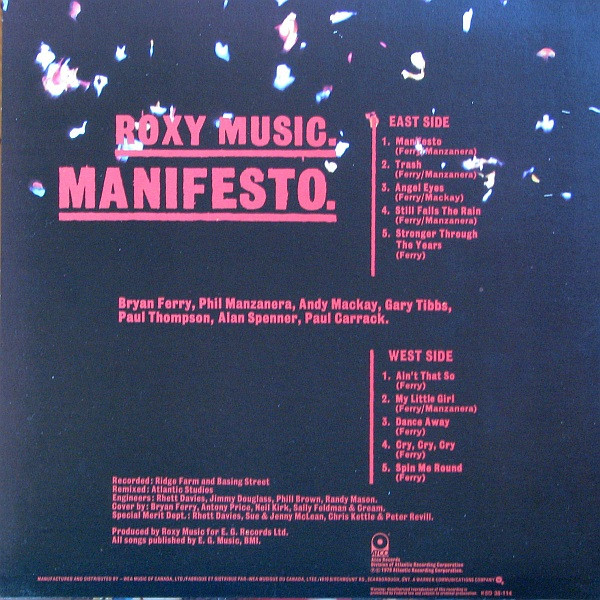 Roxy Music - Manifesto | ATCO Records (KSD 38-114) - 2